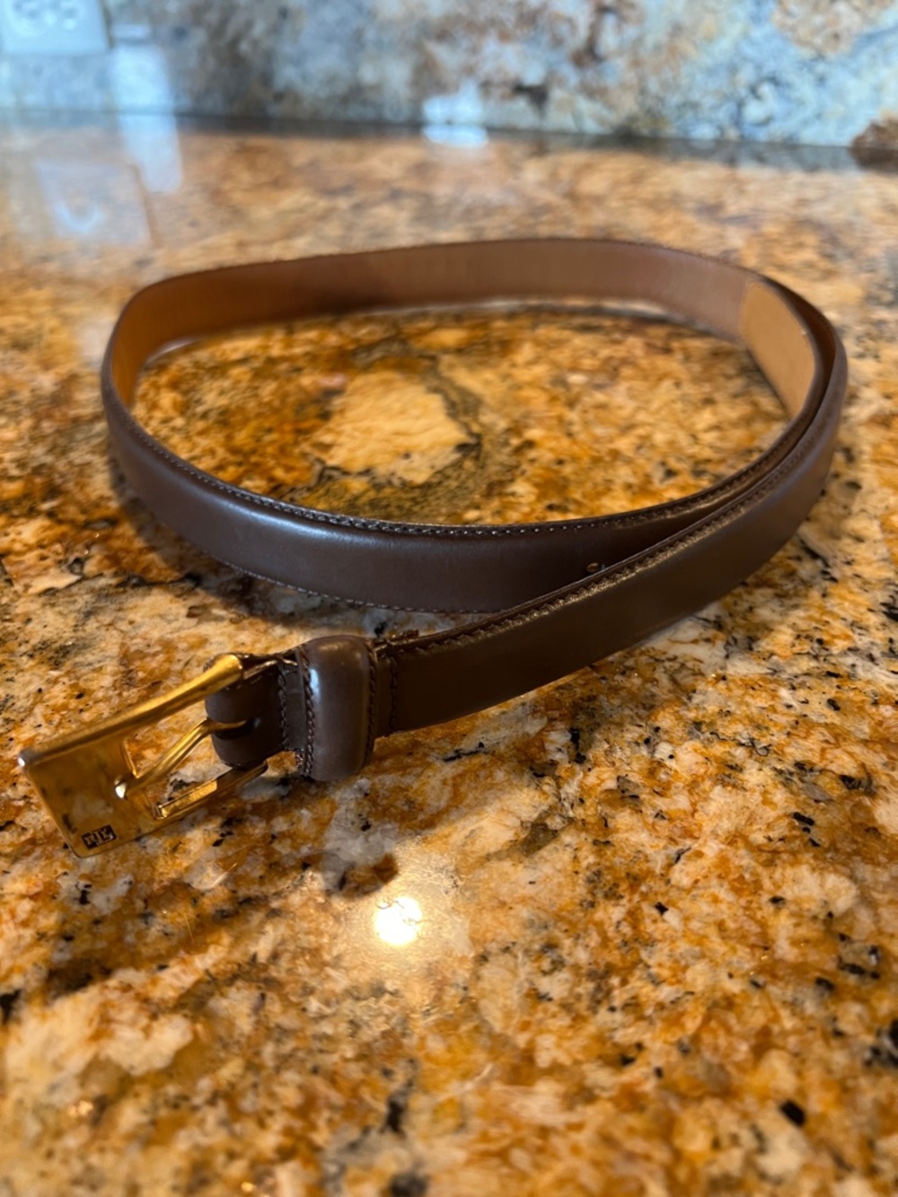 Ralph Lauren Real Men's Brown Leather Belt with Gold Buckle